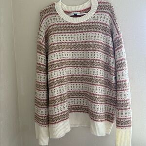 American Eagle Outfitters Fair Isle Sweater - Cream and Red